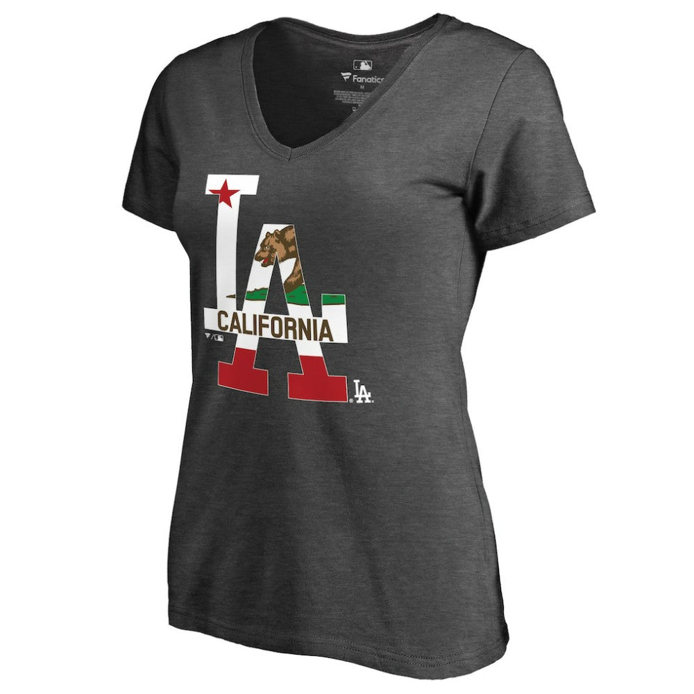 Los Angeles Dodgers Women's Hometown Collection Cali Flag T-Shirt Heathered Charcoal