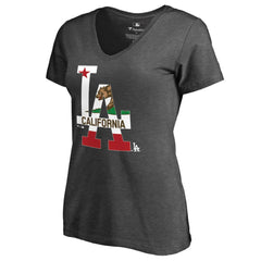 Los Angeles Dodgers Women's Hometown Collection Cali Flag T-Shirt Heathered Charcoal