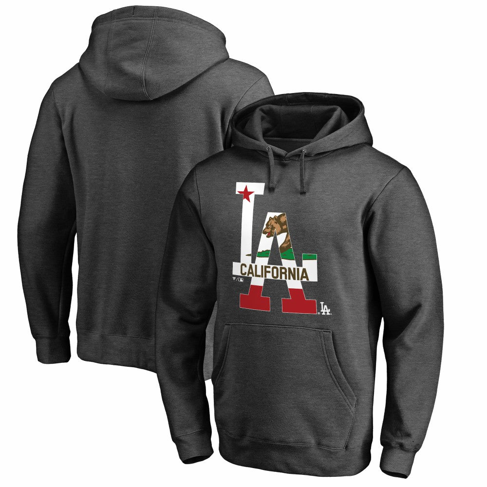 Los Angeles Dodgers Hometown Collection Cali Flag Pullover Hoodie Heathered Charcoal
