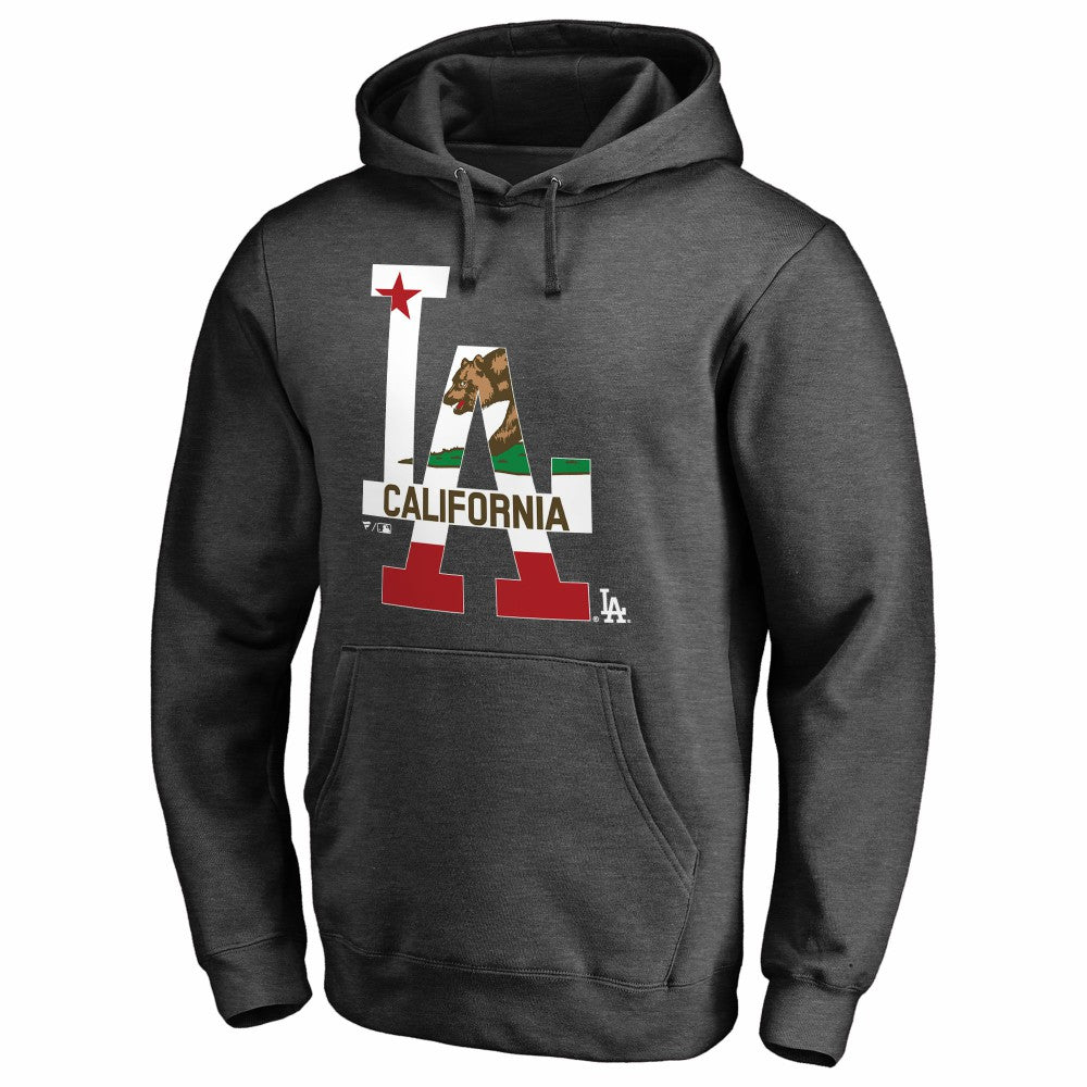 Los Angeles Dodgers Hometown Collection Cali Flag Pullover Hoodie Heathered Charcoal