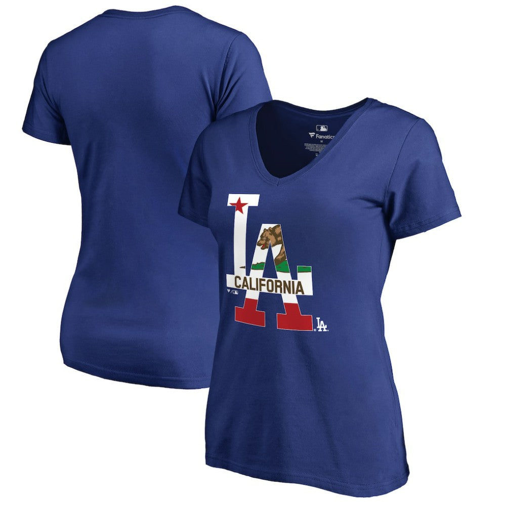 Los Angeles Dodgers Women's Hometown Collection Cali Flag T-Shirt Royal