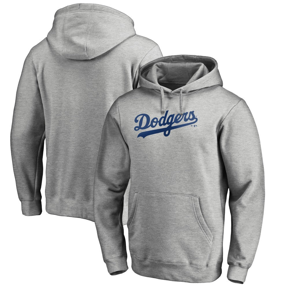 Los Angeles Dodgers Official Wordmark Fitted Pullover Hoodie Heather Gray