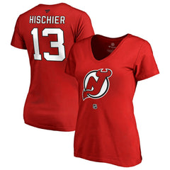 Nico Hischier New Jersey Devils Women's Authentic Stack Name & Number V-Neck T-Shirt Red