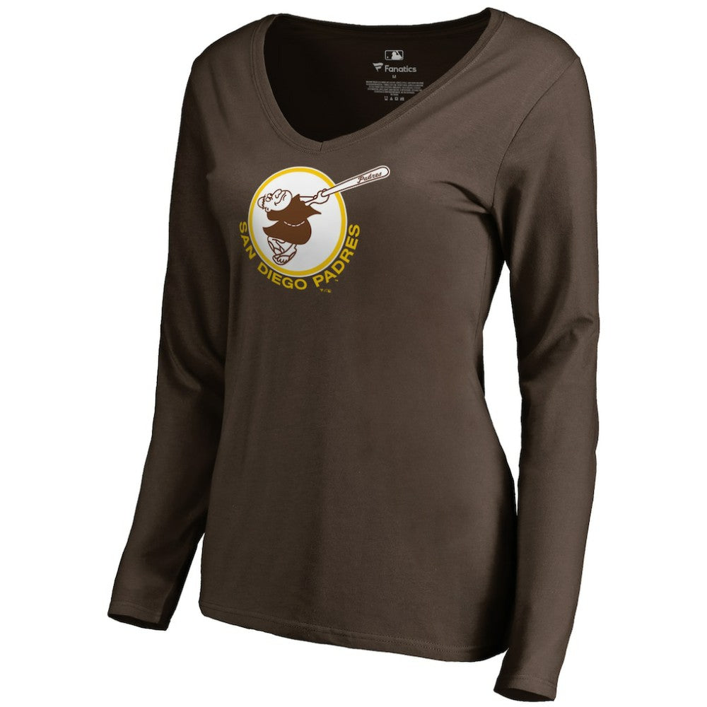 San Diego Padres Women's Cooperstown Collection Forbes Long Sleeve V-Neck T-Shirt Brown