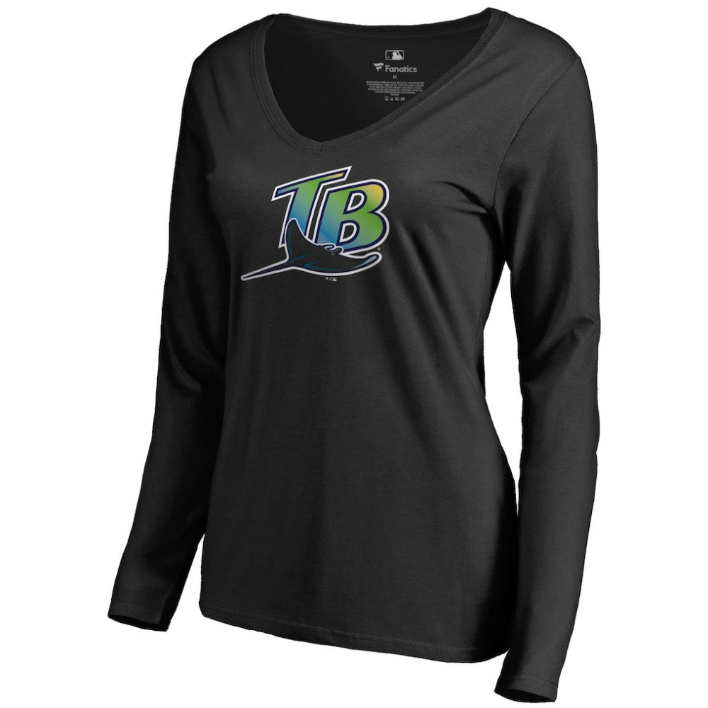 Tampa Bay Rays Women's Cooperstown Collection Forbes Long Sleeve V-Neck T-Shirt Black