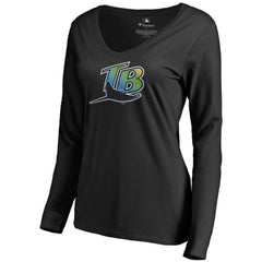 Tampa Bay Rays Women's Cooperstown Collection Forbes Long Sleeve V-Neck T-Shirt Black
