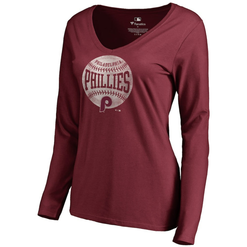 Philadelphia Phillies Women's Cooperstown Collection Slider Long Sleeve V-Neck T-Shirt Maroon