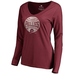 Philadelphia Phillies Women's Cooperstown Collection Slider Long Sleeve V-Neck T-Shirt Maroon