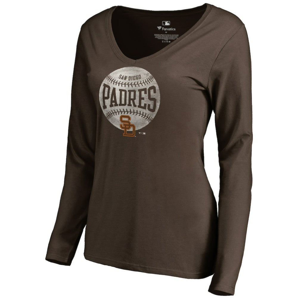 San Diego Padres Women's Cooperstown Collection Slider Long Sleeve V-Neck T-Shirt Brown