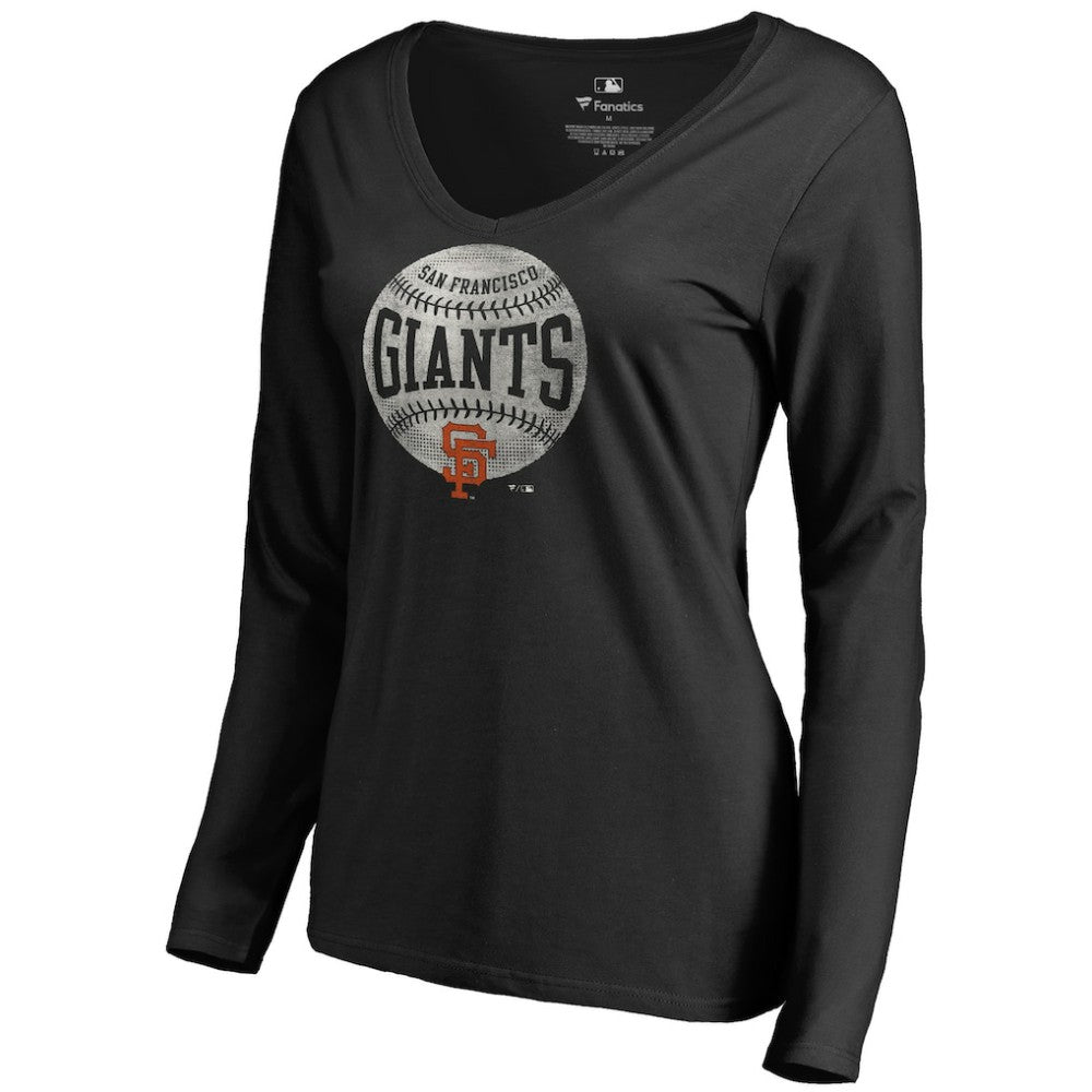 San Francisco Giants Women's Cooperstown Collection Slider Long Sleeve V-Neck T-Shirt Black