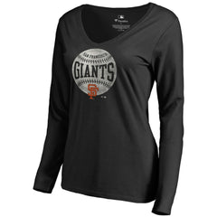 San Francisco Giants Women's Cooperstown Collection Slider Long Sleeve V-Neck T-Shirt Black