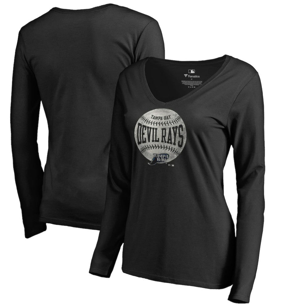 Tampa Bay Rays Women's Cooperstown Collection Slider Long Sleeve V-Neck T-Shirt Black