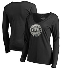 Tampa Bay Rays Women's Cooperstown Collection Slider Long Sleeve V-Neck T-Shirt Black