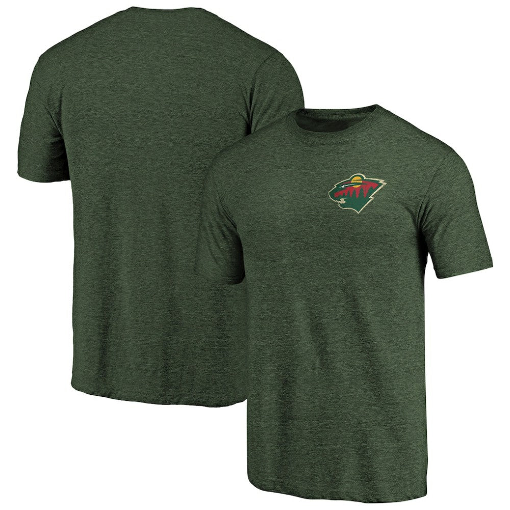 Minnesota Wild Primary Logo Left Chest Distressed Tri-Blend T-Shirt Green