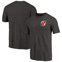New Jersey Devils Primary Logo Left Chest Distressed Tri-Blend T-Shirt Black