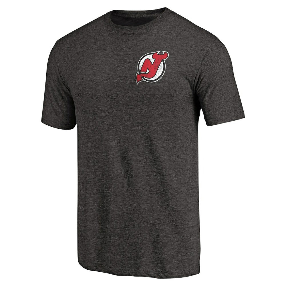 New Jersey Devils Primary Logo Left Chest Distressed Tri-Blend T-Shirt Black