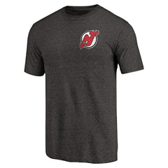 New Jersey Devils Primary Logo Left Chest Distressed Tri-Blend T-Shirt Black