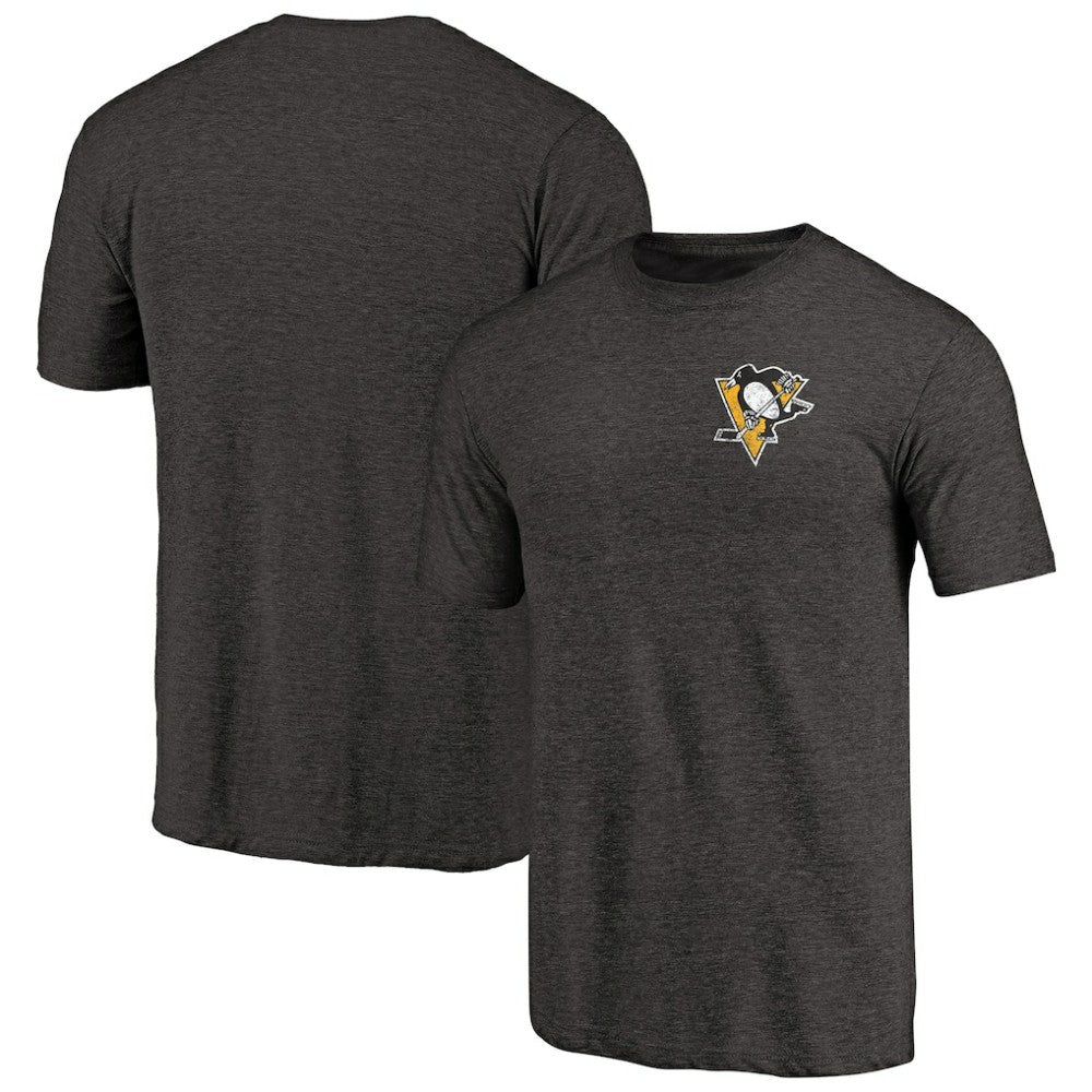 Pittsburgh Penguins Primary Logo Left Chest Distressed Tri-Blend T-Shirt Black