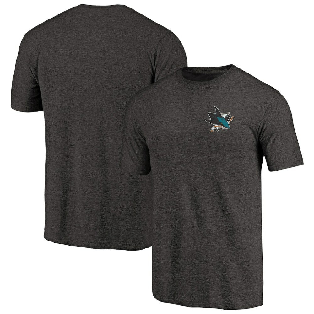 San Jose Sharks Primary Logo Left Chest Distressed Tri-Blend T-Shirt Black