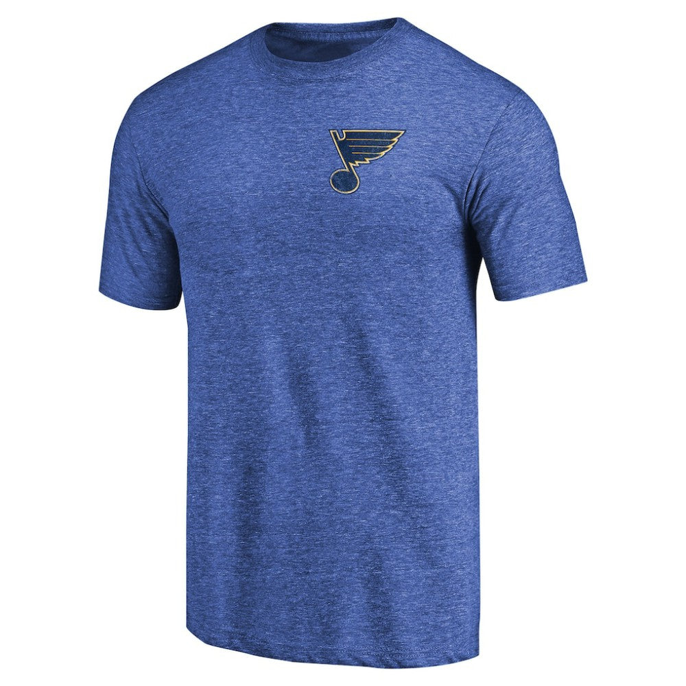 St. Louis Blues Primary Logo Left Chest Distressed Tri-Blend T-Shirt Heathered Blue