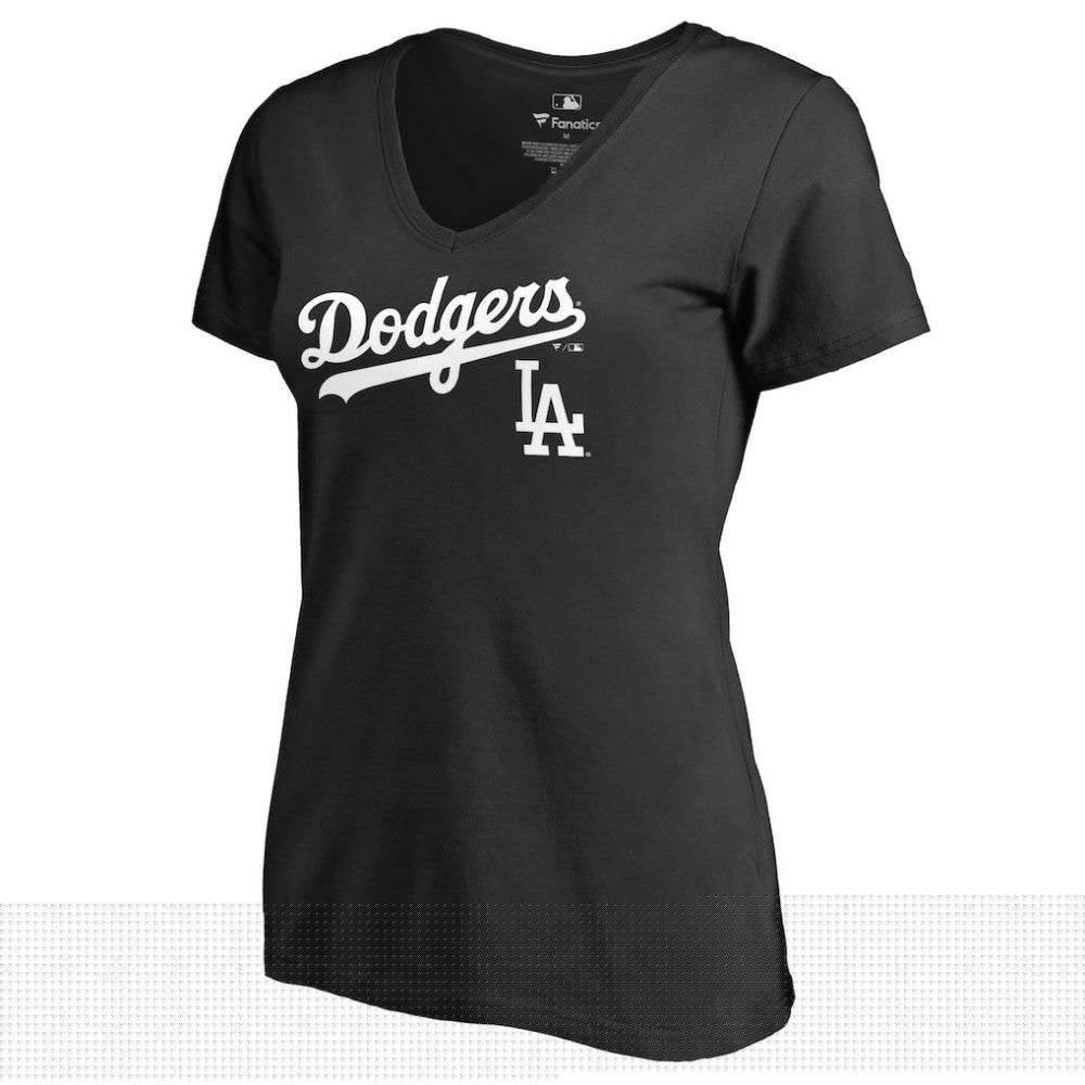 Los Angeles Dodgers Women's Team Lockup V-Neck T-Shirt Black