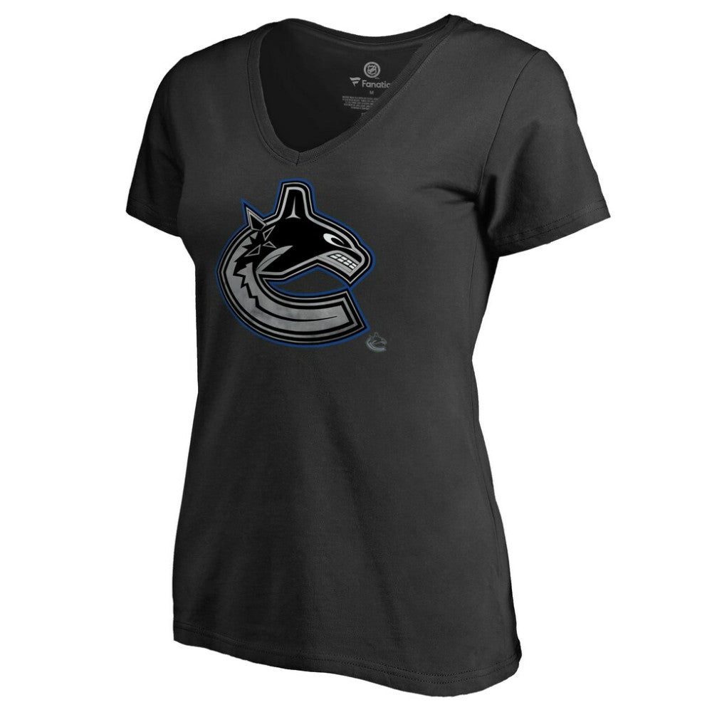 Vancouver Canucks Women's Core Smoke V-Neck T-Shirt Black