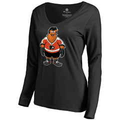 Philadelphia Flyers Women's Gritty Long Sleeve V-Neck T-Shirt Black
