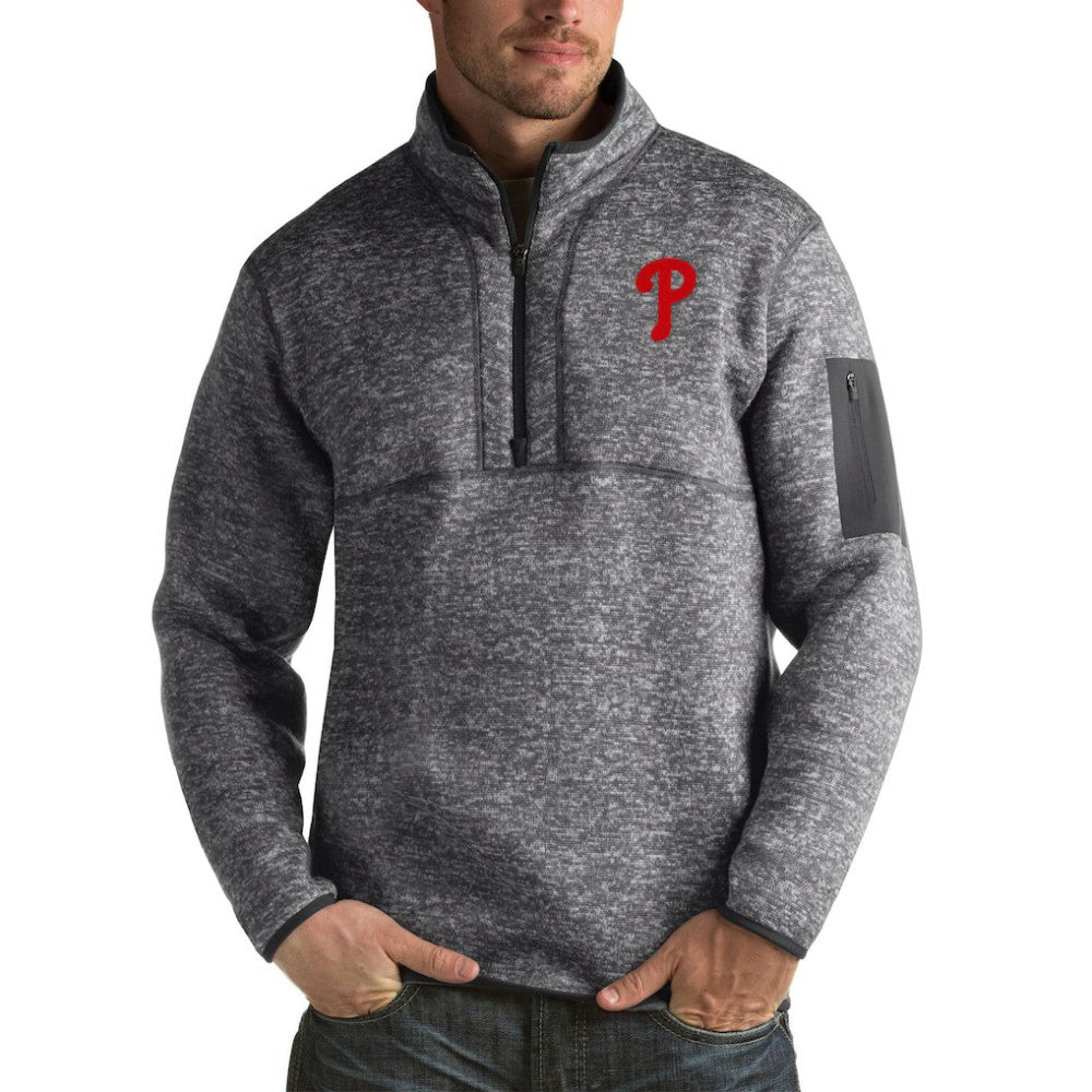 Philadelphia Phillies Antigua Fortune Big & Tall Quarter-Zip Pullover Jacket Heather Charcoal