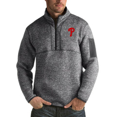 Philadelphia Phillies Antigua Fortune Big & Tall Quarter-Zip Pullover Jacket Heather Charcoal