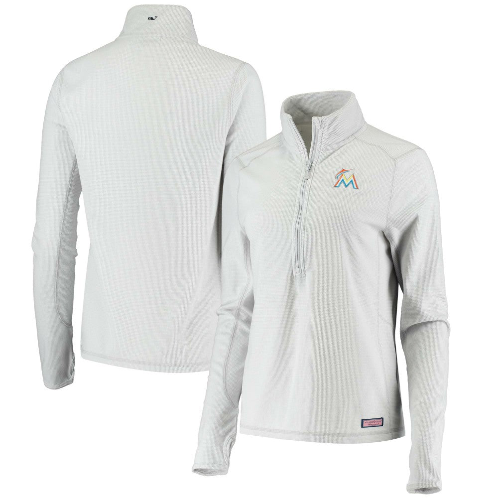 Miami Marlins Vineyard Vines Women's Performance Grid Half-Zip Pullover Top Gray