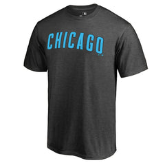 Chicago Cubs Blue Wordmark T-Shirt Heathered Charcoal