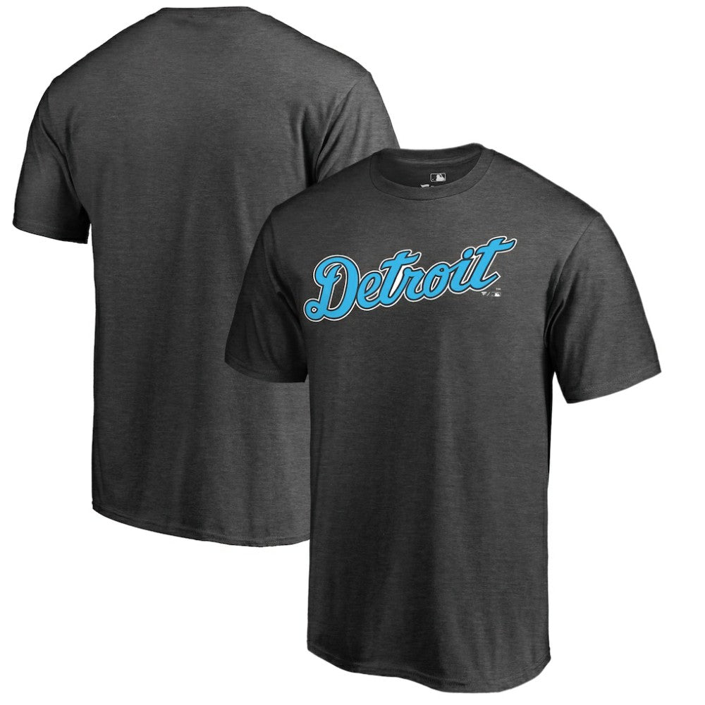Detroit Tigers Blue Wordmark T-Shirt Heathered Charcoal