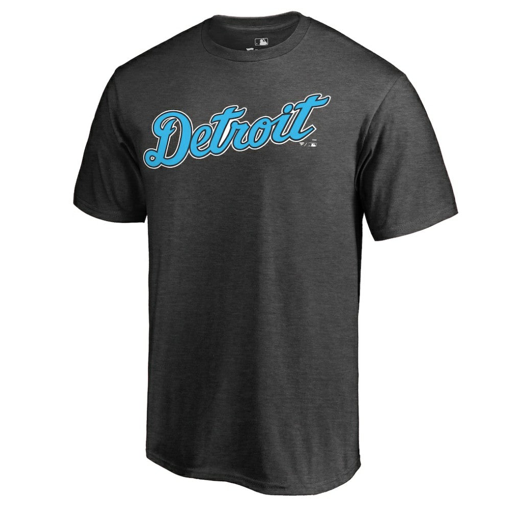 Detroit Tigers Blue Wordmark T-Shirt Heathered Charcoal