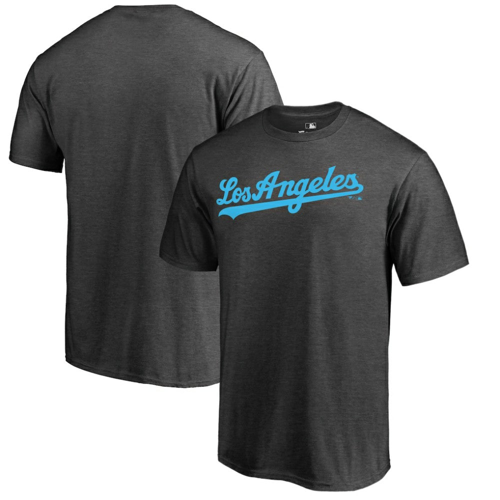 Los Angeles Dodgers Blue Wordmark T-Shirt Heathered Charcoal