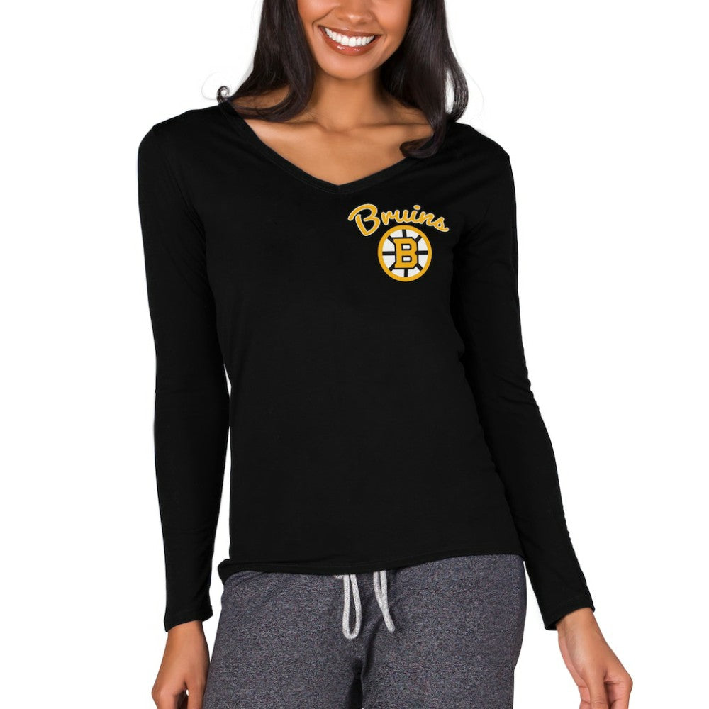 Boston Bruins Concepts Sport Women's Marathon Knit Long Sleeve V-Neck Top Black