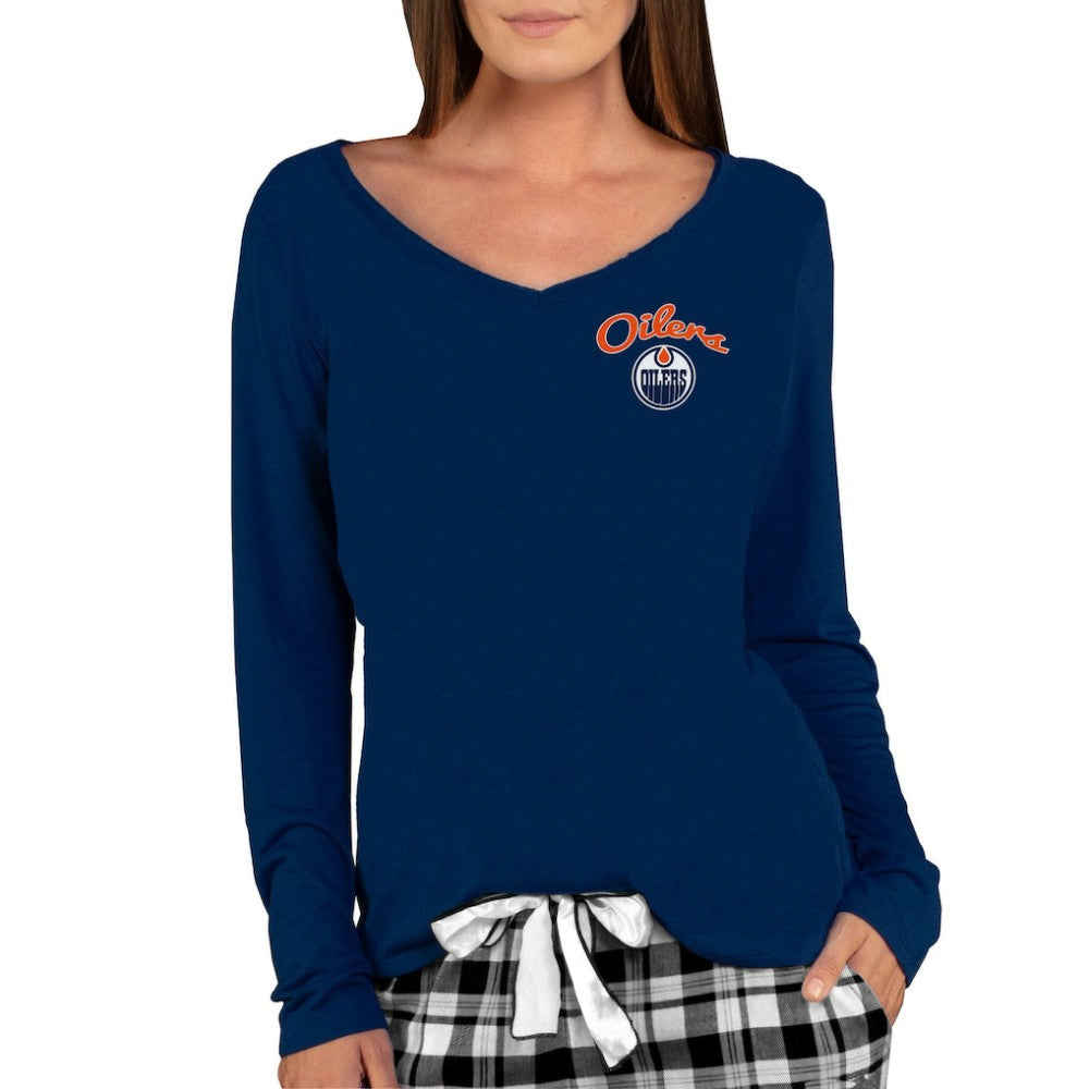 Edmonton Oilers Concepts Sport Women's Marathon Knit Long Sleeve V-Neck Top Navy