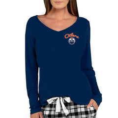 Edmonton Oilers Concepts Sport Women's Marathon Knit Long Sleeve V-Neck Top Navy