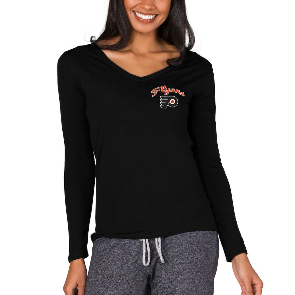 Philadelphia Flyers Concepts Sport Women's Marathon Knit Long Sleeve V-Neck Top Black