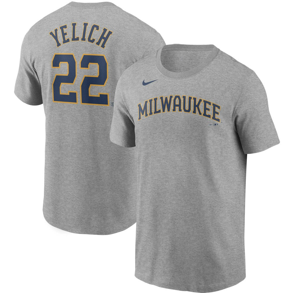 Christian Yelich Milwaukee Brewers Name & Number T-Shirt Gray | Nike