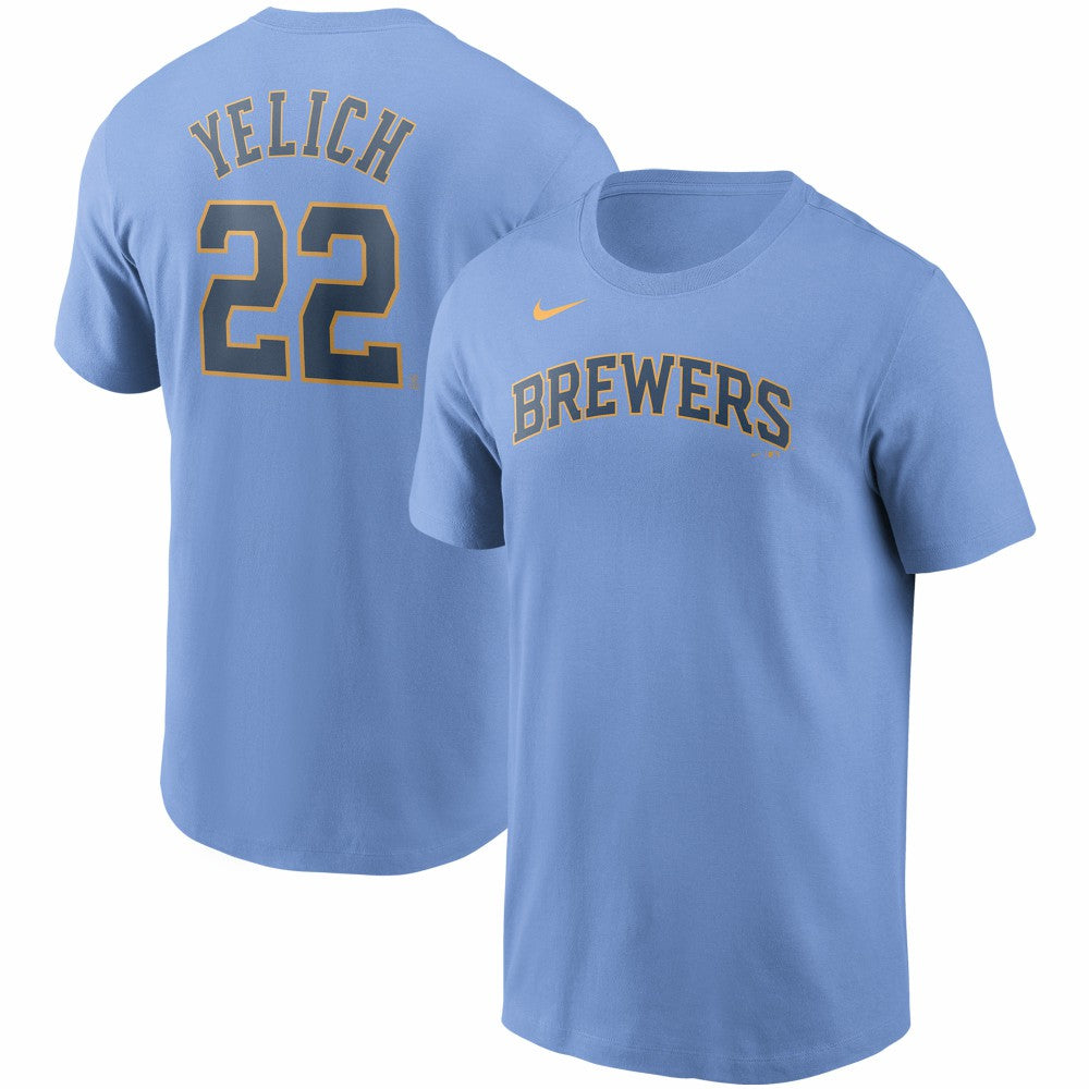 Christian Yelich Milwaukee Brewers Name & Number T-Shirt Light Blue | Nike