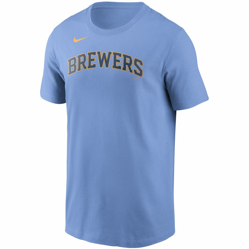 Christian Yelich Milwaukee Brewers Name & Number T-Shirt Light Blue | Nike