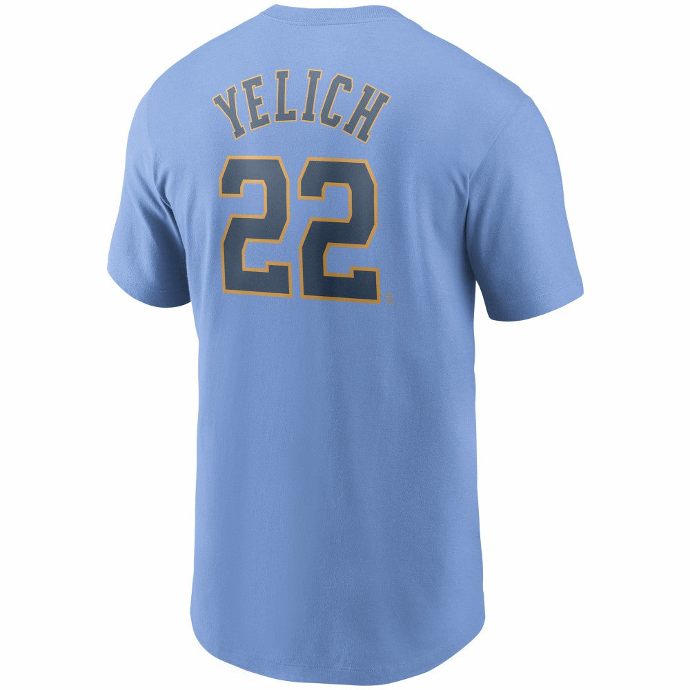 Christian Yelich Milwaukee Brewers Name & Number T-Shirt Light Blue | Nike