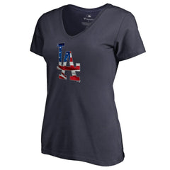Clayton Kershaw Los Angeles Dodgers Women's Banner Wave Name & Number V-Neck T-Shirt Navy