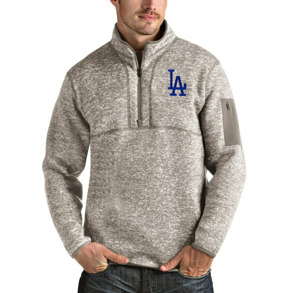 Los Angeles Dodgers Antigua Fortune Quarter-Zip Pullover Jacket Oatmeal