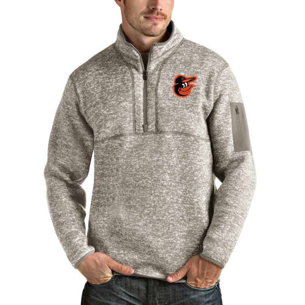 Baltimore Orioles Antigua Fortune Quarter-Zip Pullover Jacket Oatmeal