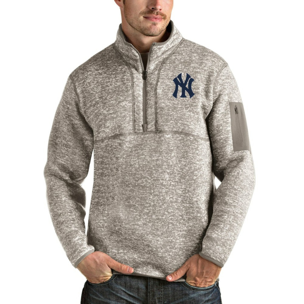 New York Yankees Antigua Fortune Quarter-Zip Pullover Jacket Oatmeal