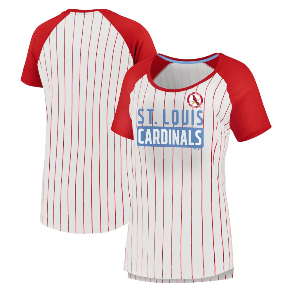 St. Louis Cardinals Women's Cooperstown Collection Iconic Pinstripe Raglan Scoop Neck T-Shirt White