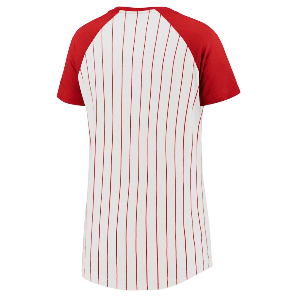 St. Louis Cardinals Women's Cooperstown Collection Iconic Pinstripe Raglan Scoop Neck T-Shirt White