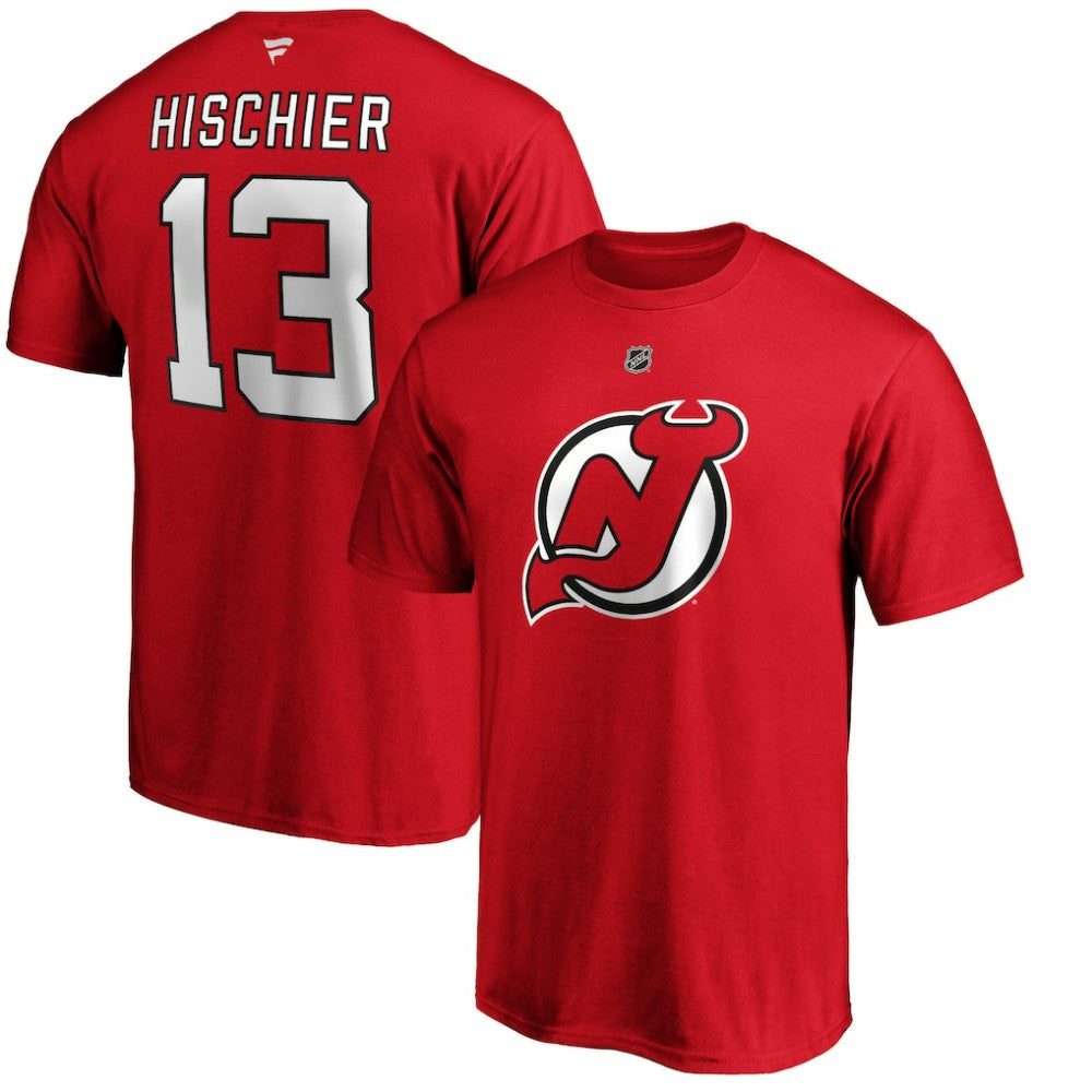 Nico Hischier New Jersey Devils Fanatics Authentic Stack Player Name & Number T-Shirt Red