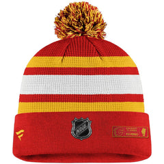 Calgary Flames Fanatics Authentic Pro Cuffed Pom Knit Hat Red/Yellow